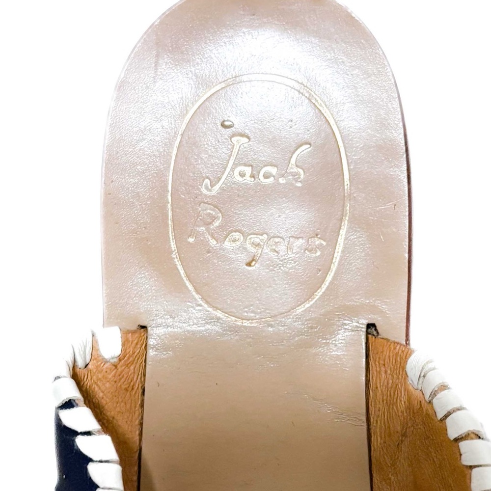 Jack Rogers Blair Navy & White Whipstitch Leather Thong Sandals - Size 8.5 - Picture 2 of 4